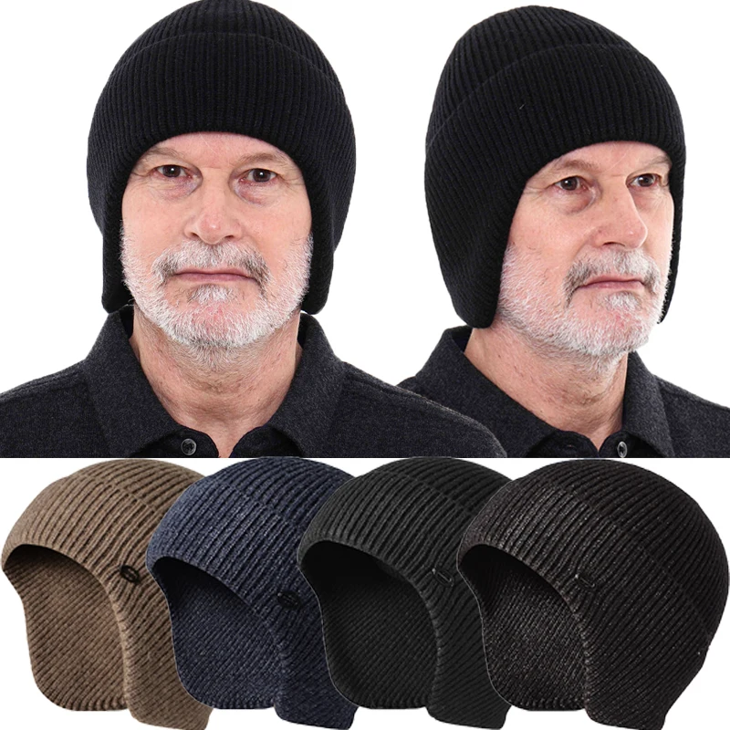 Fashion Bomber Hats with Earflaps Men Ear Protection Warmth Hot Winter Knitted Hat Outdoor Cycling Peaked Cap Casual