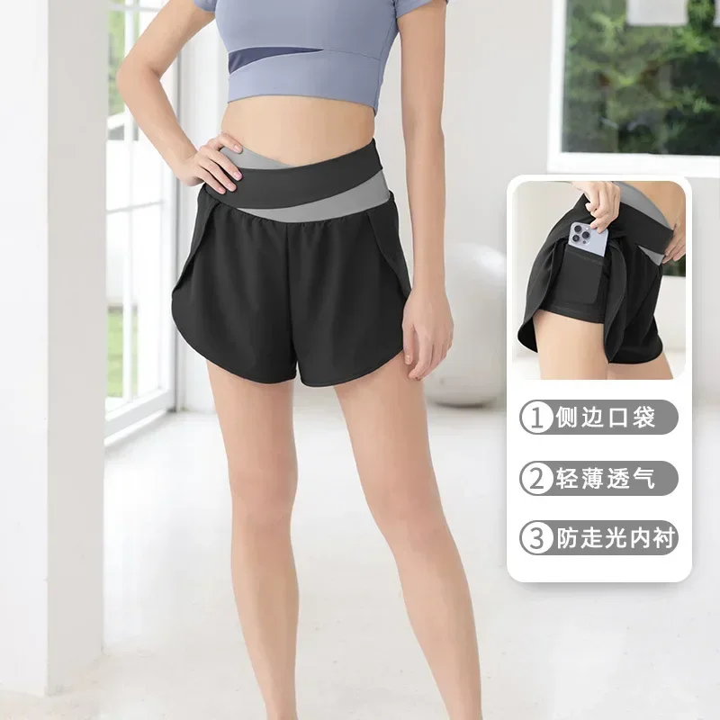 Women Sports Shorts Running Casual Quick-drying Gym Sport Shorts with Pocket Solid Workout Leggings Fitness Yoga Pants