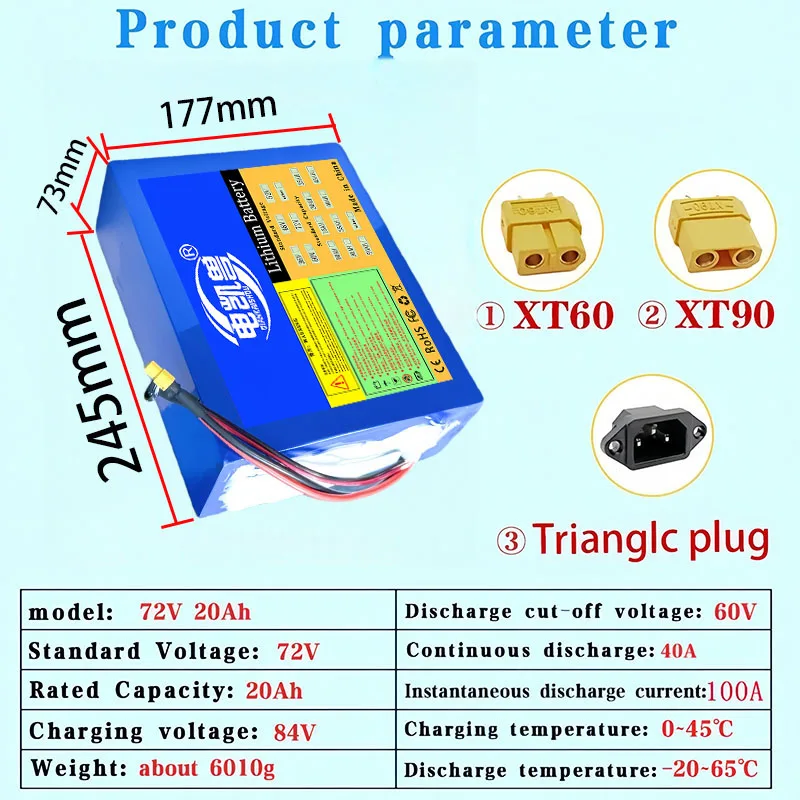 New 72V 40Ah 30Ah 20Ah 10Ah 21700 20S8P lithium battery pack with
