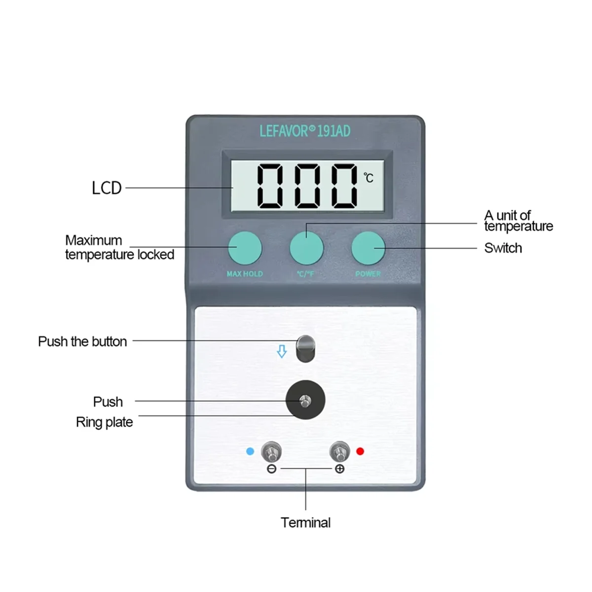 A04I LF191AD Soldering Iron Tip Thermometer Tester 0-800 C with 5 X Lead Free Sensor K Type Thermocouple C/F Switch