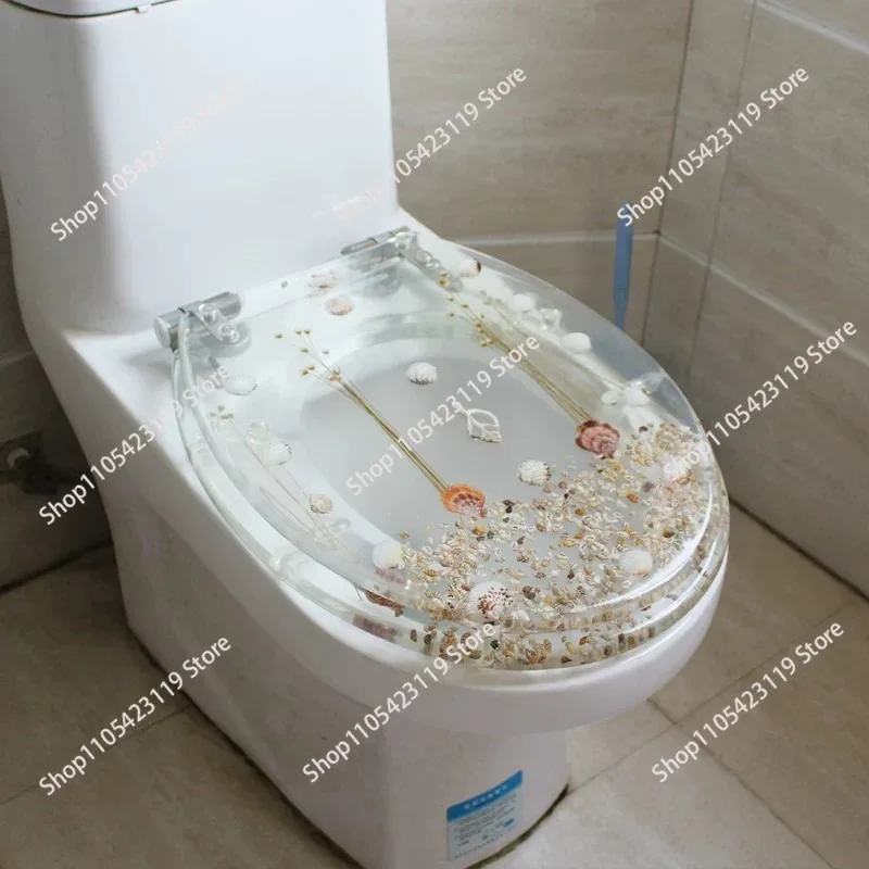 

42*36CM High-grade Beautiful Resin Toilet Seat Cover Stainless Steel Slow Down Toilet Cover Mute Thickened U/V/O Universal