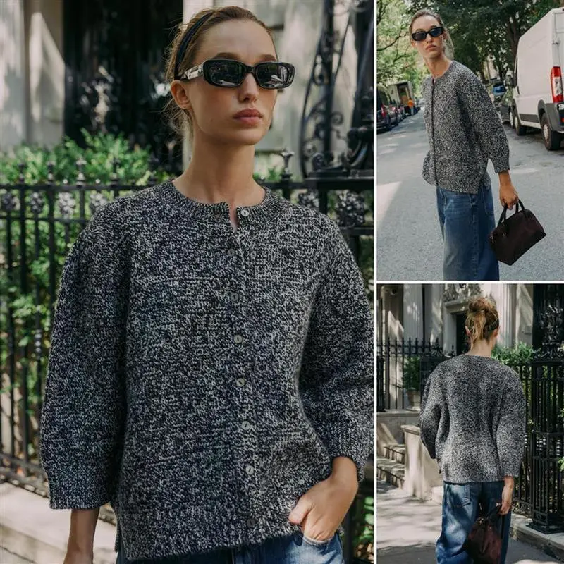 

Французское вязаное пальто Bubble Sve на пуговицах с боковым разрезом Long Sve round Ne Pure Color Мех кролика 40% Полиэстер 35% Тенденция...