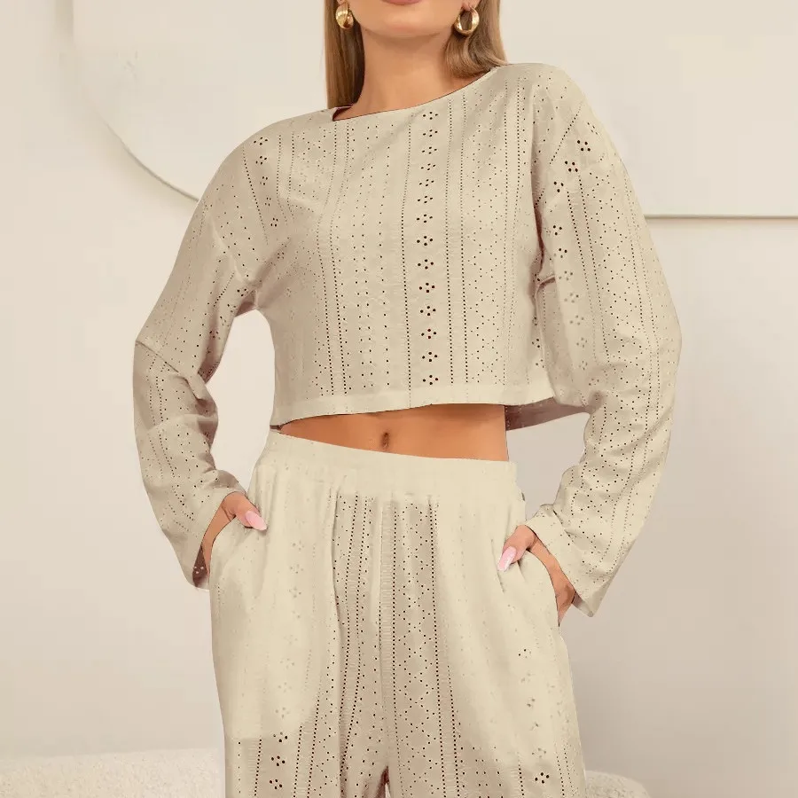 

Women Pajamas Set Russia's New Women's Pajamas Hollow Jacquard Long-sleeved Trousers Can Be Worn Outside Loungewear