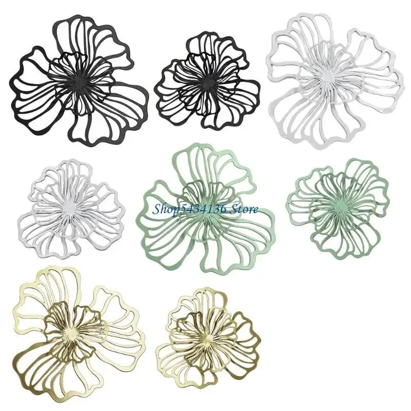 H7ED Multicolors Double Layer Floral Wall Art Hollow Out Metal Sign Home Decors
