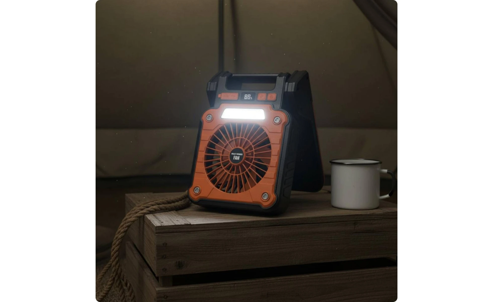 Portable Solar Fan Digital Display Solar-Powered Fan Outdoor Device Fold-out Base Cordless
