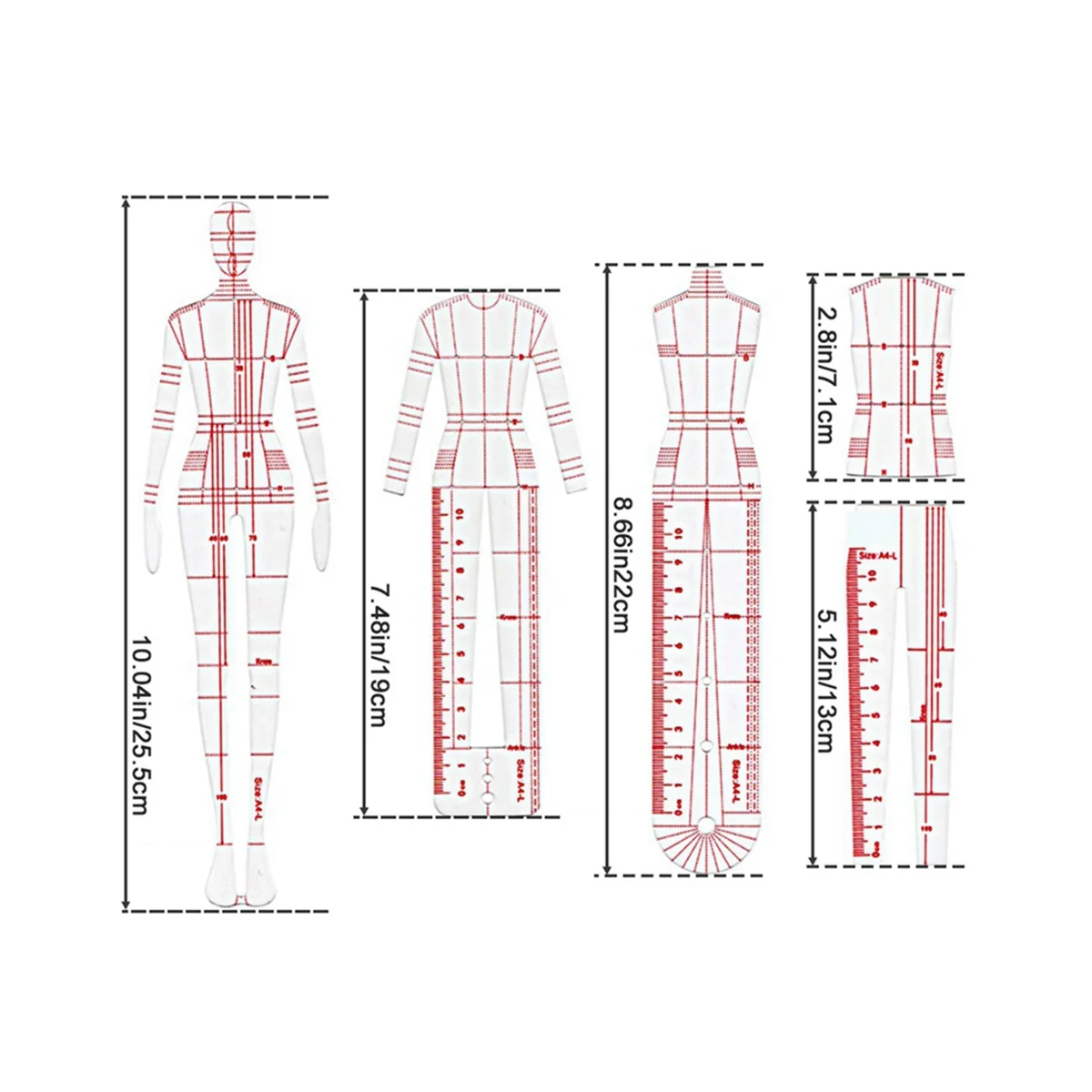 Fashion Illustration Ruler Sketch Template Sewing Ruler Humanoid Pattern Measuring Clothes,A