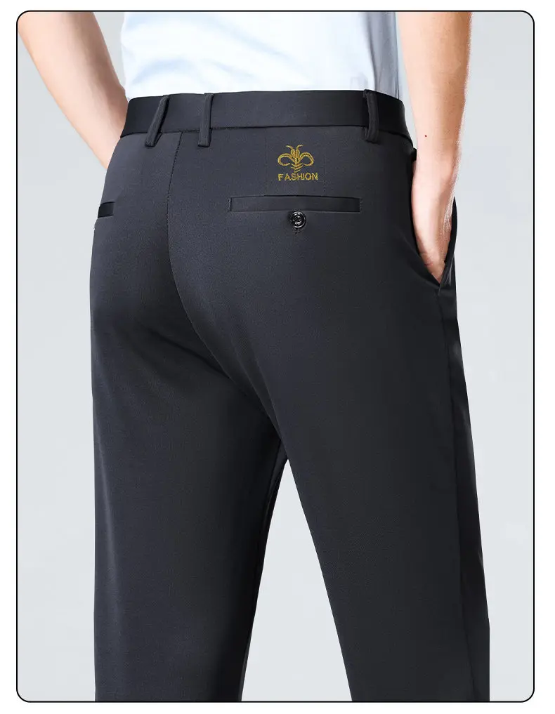 Frühling Sommer Herren Stretch-Hosen Smart Casual Anzughosen Knitterfreie Anzughosen mit Stickereimuster – Detail 7