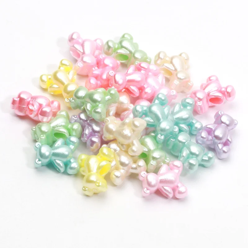 Acrylic Beads 12x14mm 50pcs Macaron Pearlescent Colored Charm Bear Beads Acrylic Spacer Beads For Making Jewelry DIY Accessories