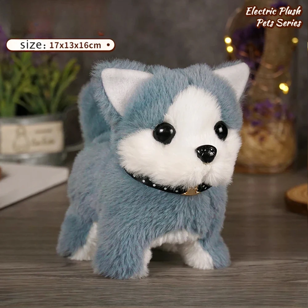 Juguete de peluche eléctrico realista para niños, muñeco de Animal de peluche, simulación de Husky Tedd, Paseo de perro, cola de barro