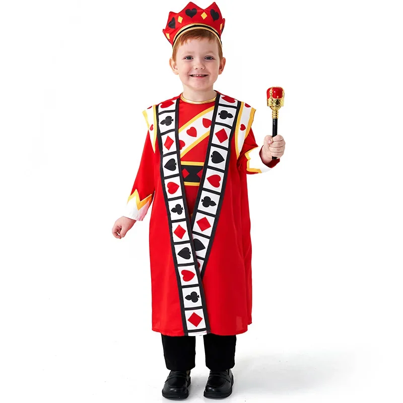 Girls poker queen cosplay costume boys red hearts King poker clothes peach heart queen poker printed dress Purim carnival outfit