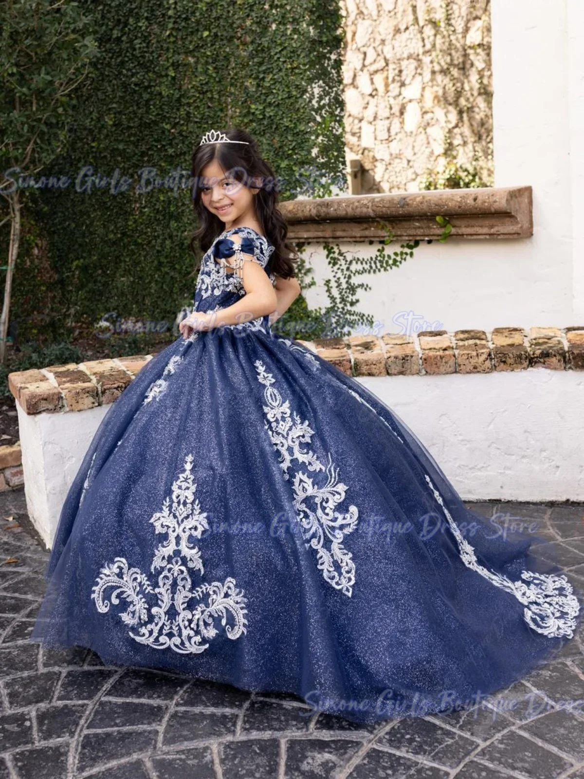 Shiny Luxury Embroidery Princess Flower Girls Dress for Photo Shoots Holiday Celebrations Dance Performances Evening Party