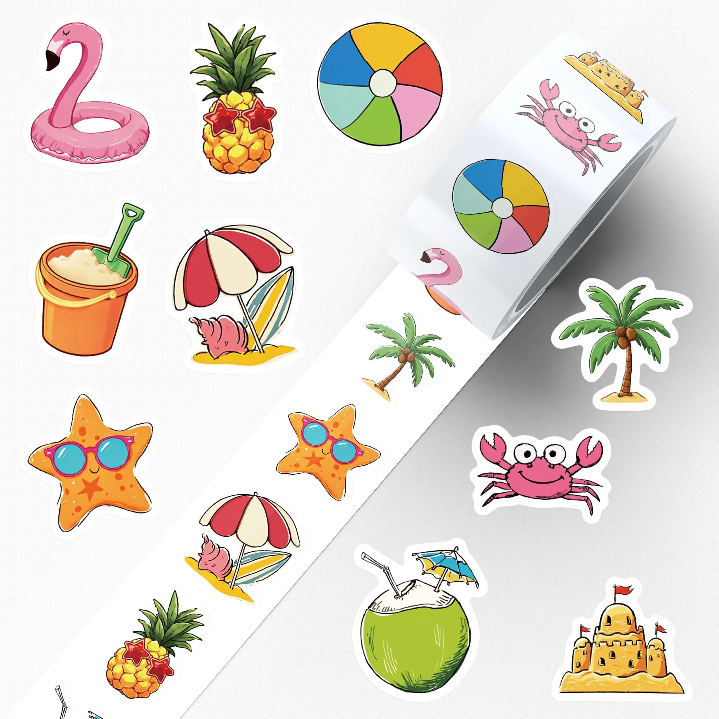 500pcs Summer Beach Roll Stickers Cartoon Tropical Vacation Theme Decals For Laptop Phone Case Suitcase DIY Graffiti Stickers