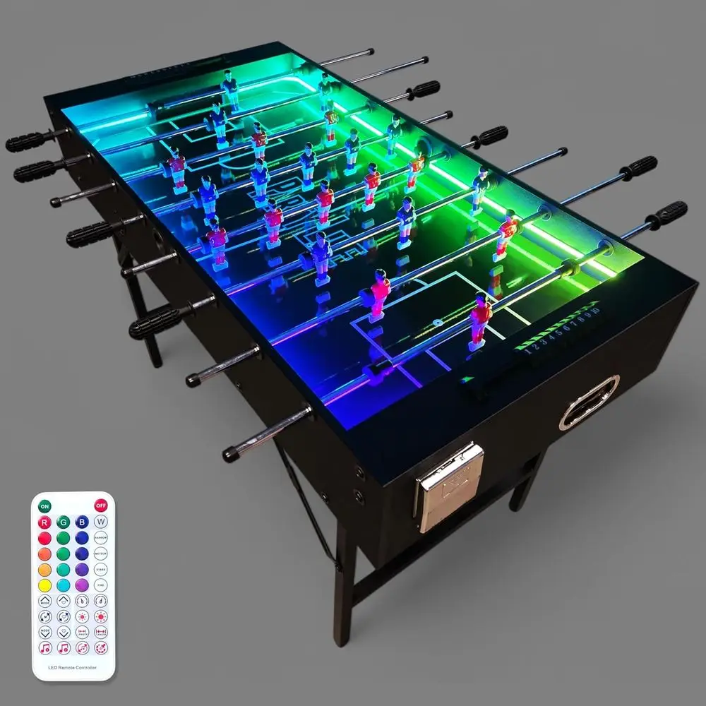 

Foosball Table w/Folding Steel Legs & Optional LED Lights, Smooth Surface, Very Sturdy - Perfect for Kids and Adults, Game Rooms