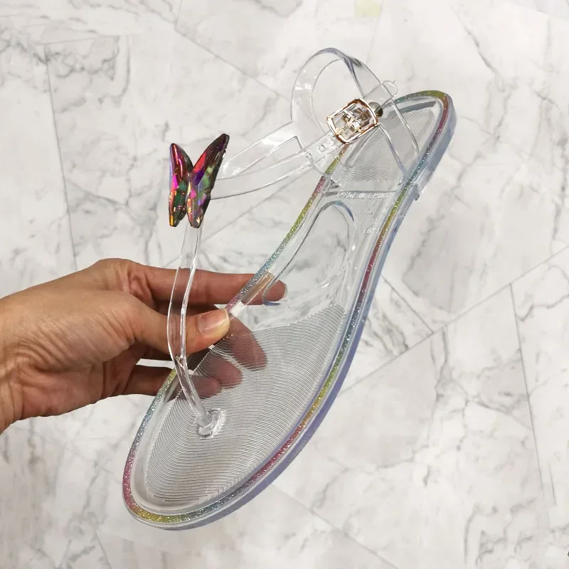 New Transparent Jelly Sandals for Women, Size 36-42 Butterfly PVC Crystal Summer Fashion