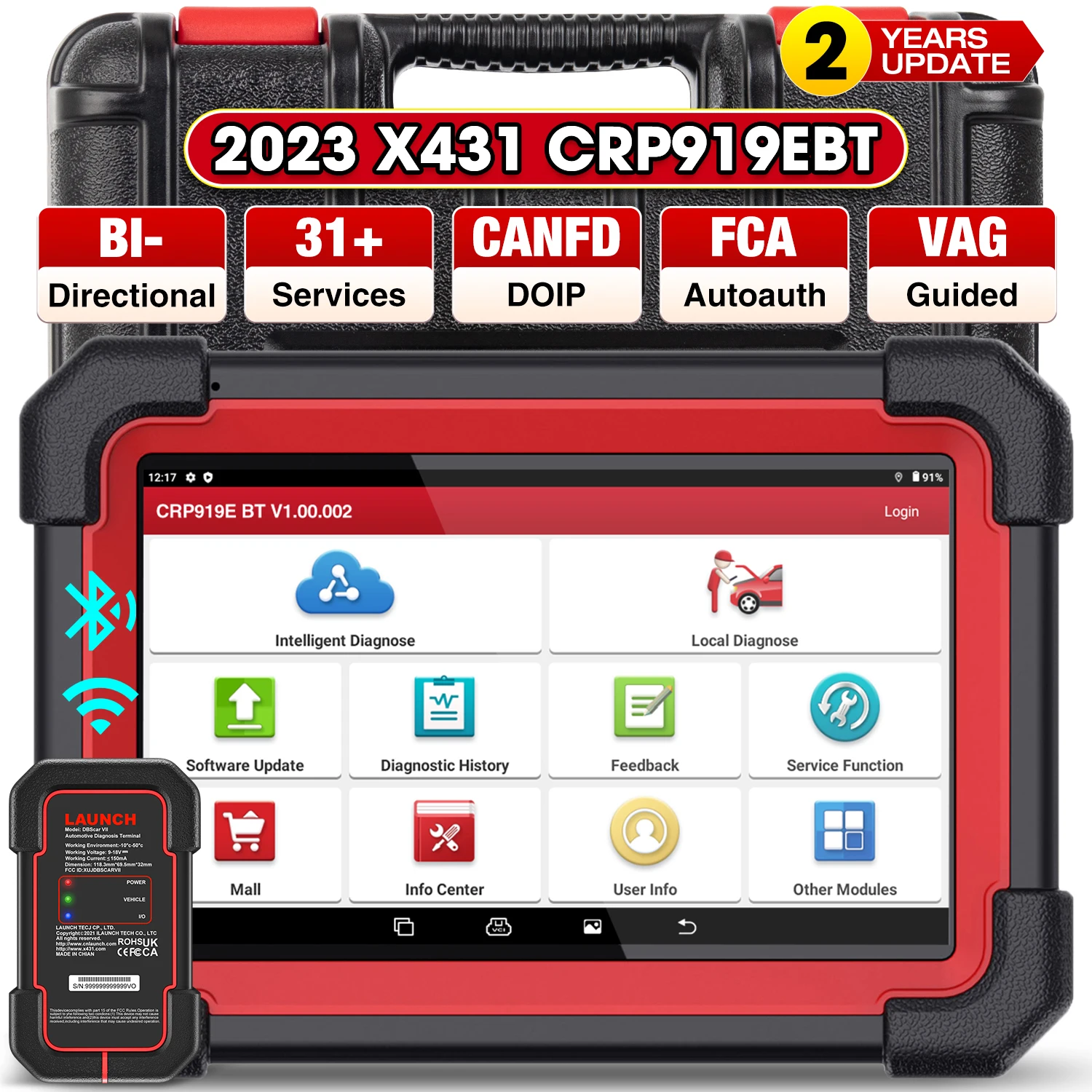 LAUNCH CRP919E BT OBD2 Full System Diagnostic Tool with Bidirectional Check ECU Coding CANFD DIOP All System 31+ Reset Functions