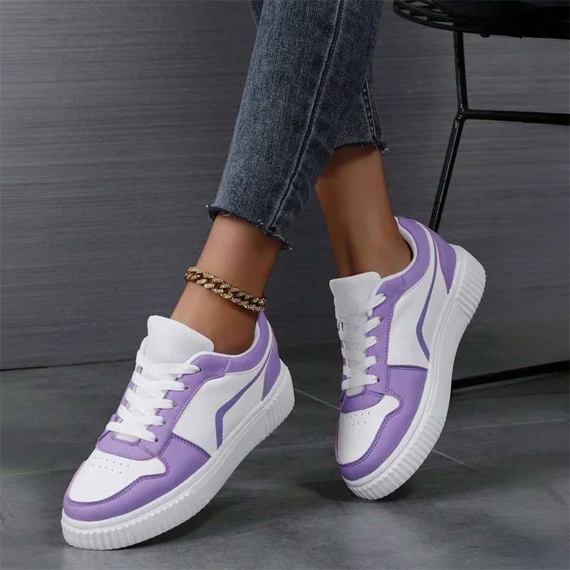 Zapatillas de deporte informales para Mujer, zapatos planos ligeros de cuero PU, transpirables, blancos y azules, Tenis deportivos, Zapatillas para Hombre