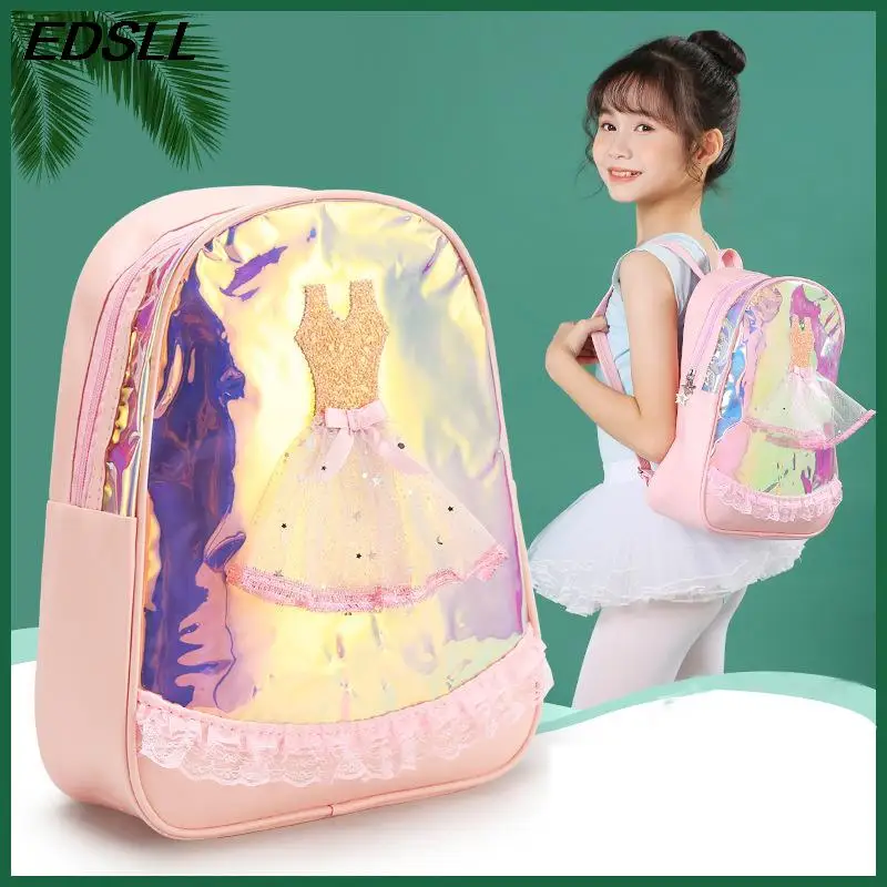 Girls' Sparkling Large Capacity Latin Ballet Dance Backpack Laser Colorful Pattern Dance Bag Children's Sports Storage Backpack