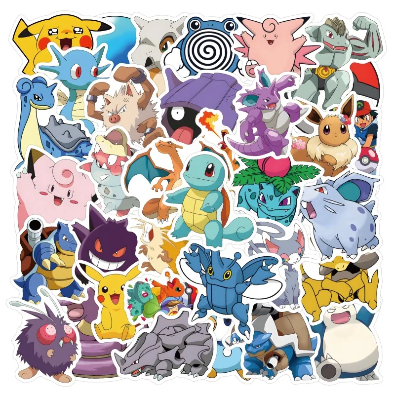 50pcs Pokémon Cartoon Graffiti Stickers Pikachu/Eevee Water Cup Suitcase Notebook Mobile Phone Stationery Decorative Stickers