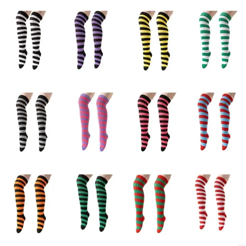 R66D Children Long Striped Socks Stretchy Comfort Fit Inspires Designs Knees High Socks Colorful For Whole Day Wear