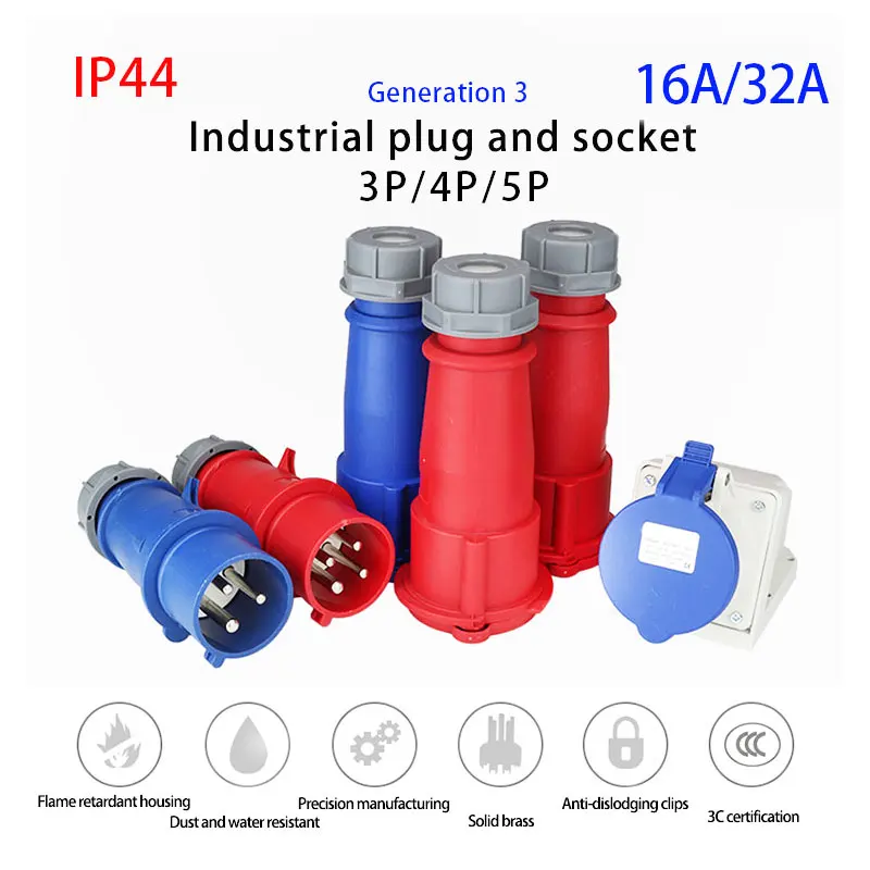 The 3rd Generation Industrial Plug Socket 16A/32A 3P 4P 5P Waterproof Explosion-Proof Electrical Connection Wall-mounted Socket
