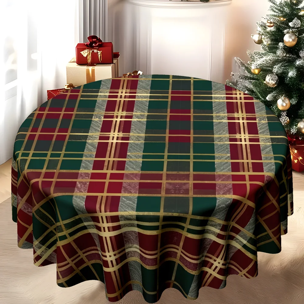1pc Retro Geometric Style Red, Green, Gold and Gray Four-color Interwoven Classic Check Pattern Printzyc