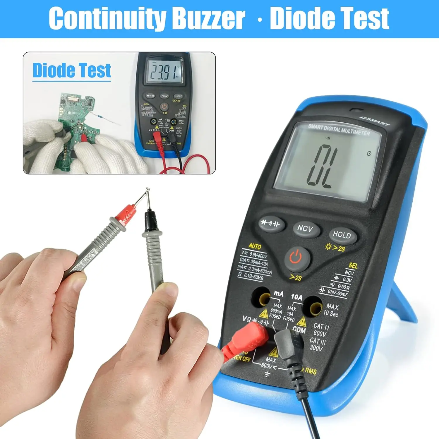 

Smart Auto-select Digital Multimeter True RMS 6000 Counts Handheld Electrical Tester NCV Detector Overload Protection Multimeter