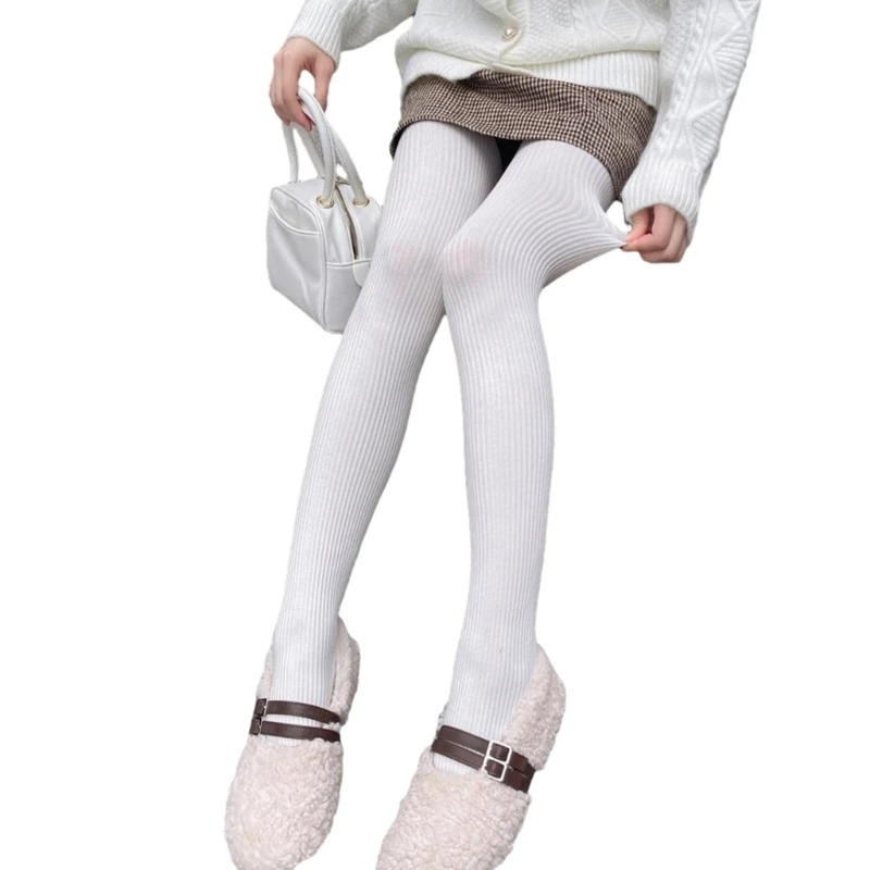 

Women Ribbed Vertical Striped Sweater Tights Solid Color Warm Cotton Pantyhose