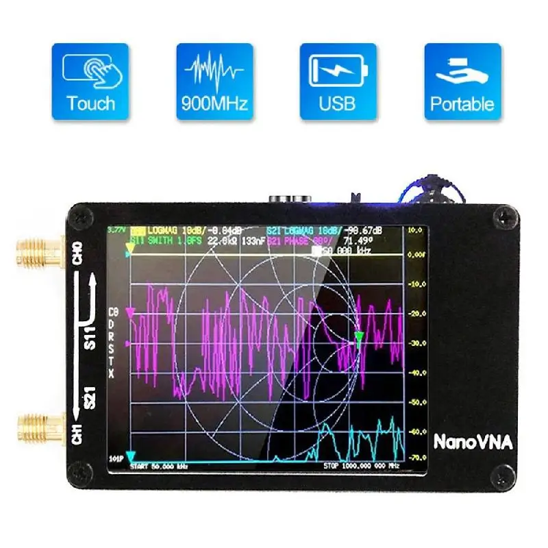 2.8 Inch NanoVNA-H Vector Network Antenna Analyzer 50KHz-1.5GHz MF HF VHF UHF Digital Antenna Tester Support 32GB