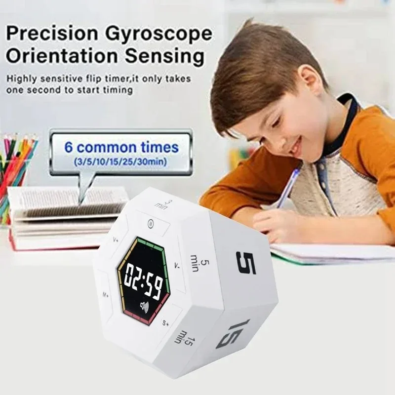 Reversible Visual Hexagonal LED Pomodoro Timer Magnetic Productivity Timer 3 5 15 30 45 60 Minute Preset Countdown Tool