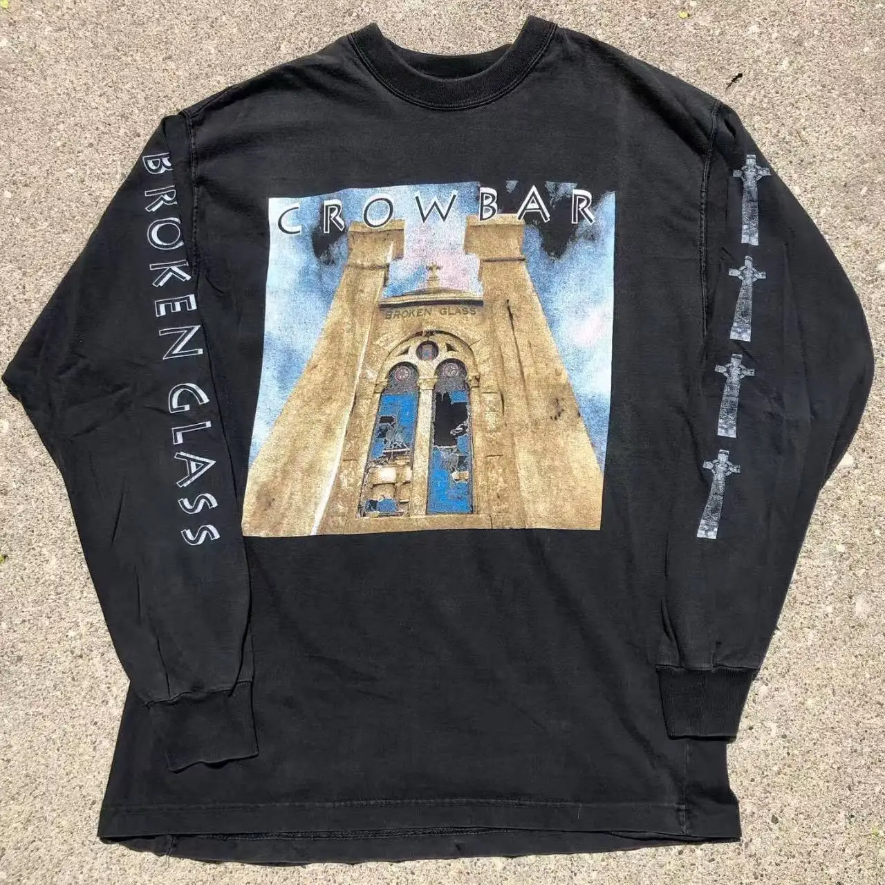 

Men's Harajuku Cotton Long Sleeve Casual Loose Vintage Black T-Shirt with Letter Graphic Hip Hop Streetwear Top for Women