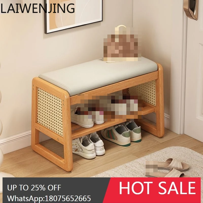 HLZ New Chinese Style Shoe Changing Stool Entrance Seat Single Layer Shoe Rack Home Entrance Soft Shoe Cabinet