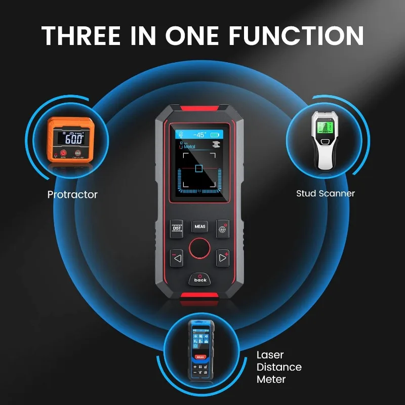 

С лазерным измерением 196 футов, датчиком электрического настенного сканера 3 в 1 с ± 0,1 ° Литиевая батарея цифрового уровня, ЖК-детектор шпилек, аудио