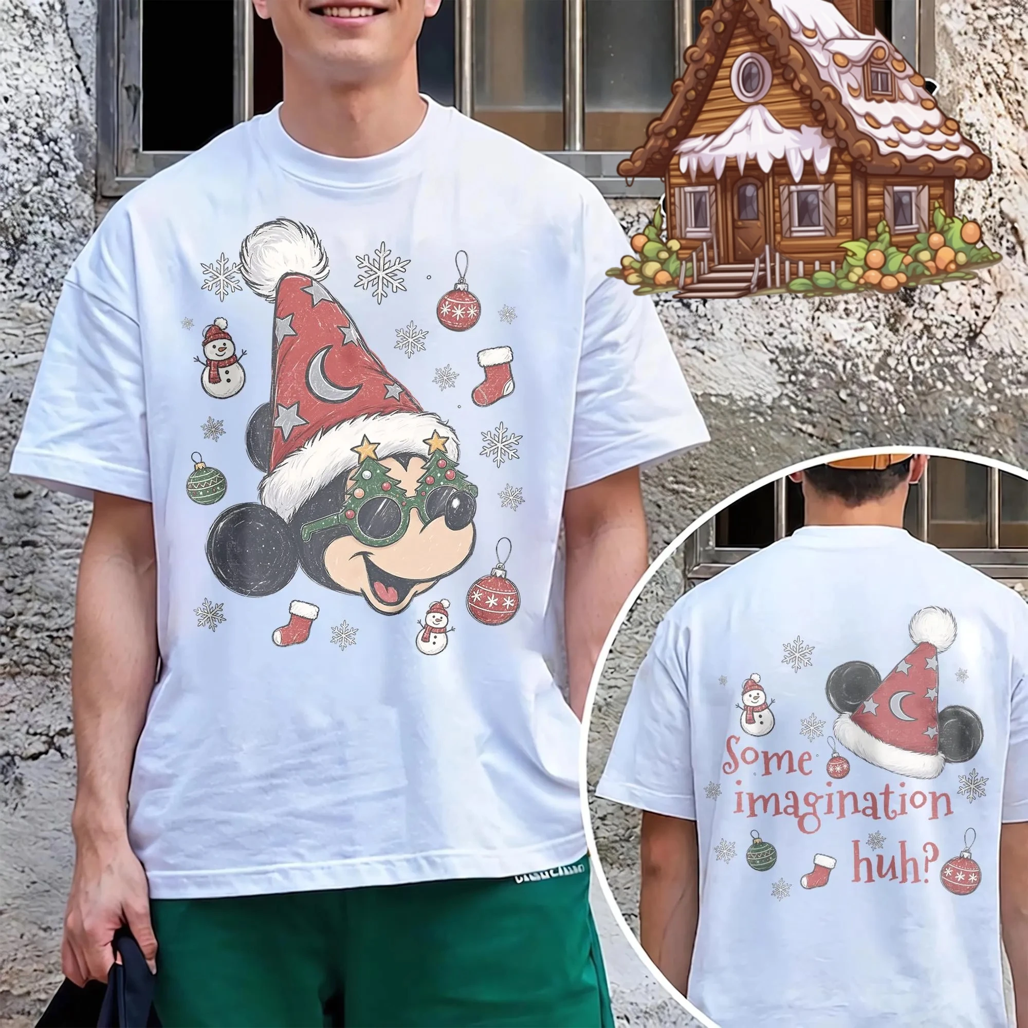 2026 new Round-neck short-sleeved Christmas cartoon character pattern printed men's and women's universal holiday T-shirt