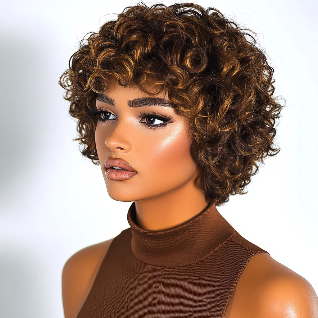 Pelucas de cabello humano brasileño rizado para mujeres negras, pelo corto elegante 100% Remy, Onda de agua de 10 pulgadas, color negro Natural