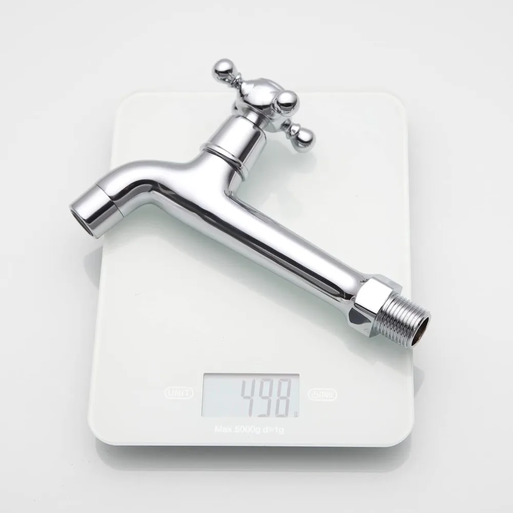 صنبور نحاسي مثبت على الحائط بمقبض متقاطع من الكروم لحوض الحمام والشرفة الخارجية #5