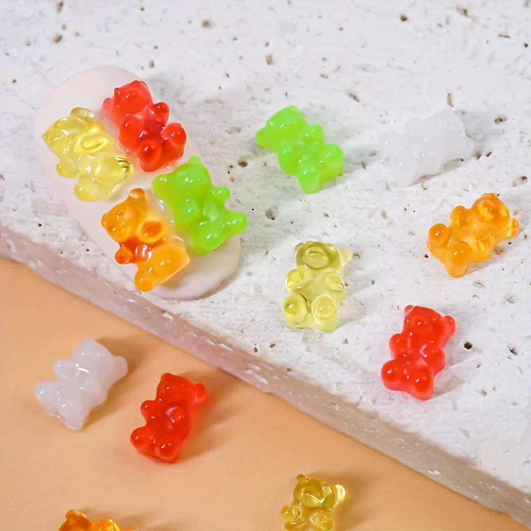 50 قطعة لون الحلوى لطيف Kawaii الراتنج الدب مسمار السحر الملونة فلاتباك ثلاثية الأبعاد الأظافر أجزاء DIY بها بنفسك حجر الراين مانيكير اكسسوارات #3