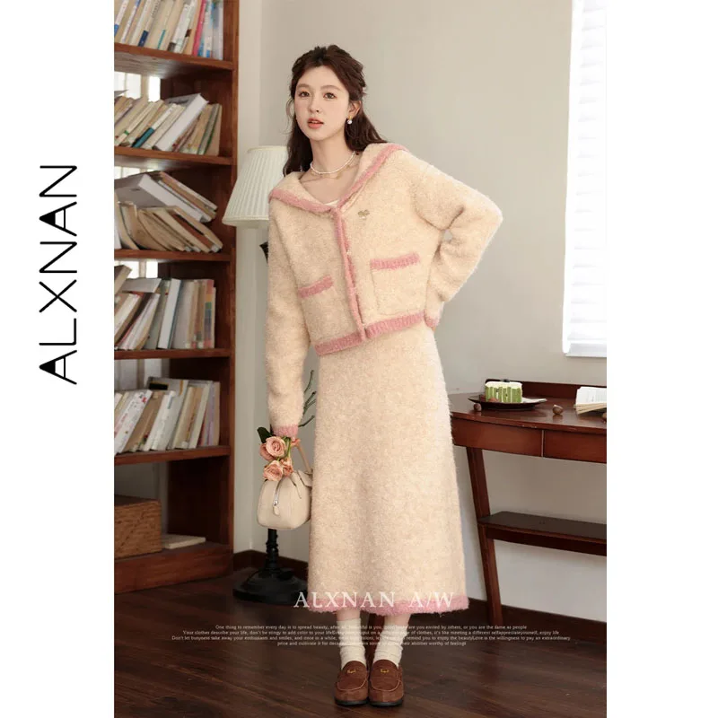 ALXNAN Women's Midi Wool Skirt 2026 Fall A-line Warm Versatile Long Skirts Fashion Straight Office Skirt Female LXN32803BQ