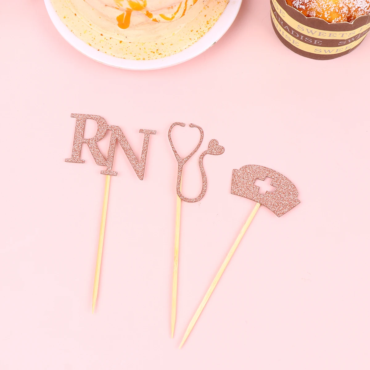 

24 Pcs Cake Picks Party Cupcake Decor Nursing School Design Golden Toppers Dessert Decorations Graduation Parties