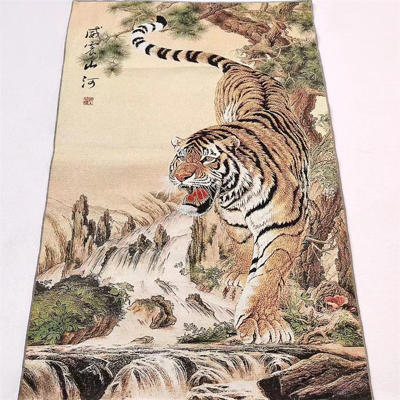 Thangka, embroidered brocade painting,  Tiger, downhill tiger, exquisite home decoration, auspicious