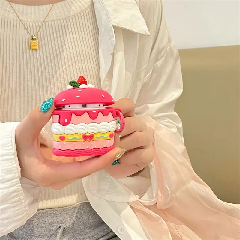 Cartoon 3D Strawberry Cake Earphone Cover For Apple AirPods 1 2 3 Generation Airpods Pro/Pro2 Wireless Bluetooth Headphone Case