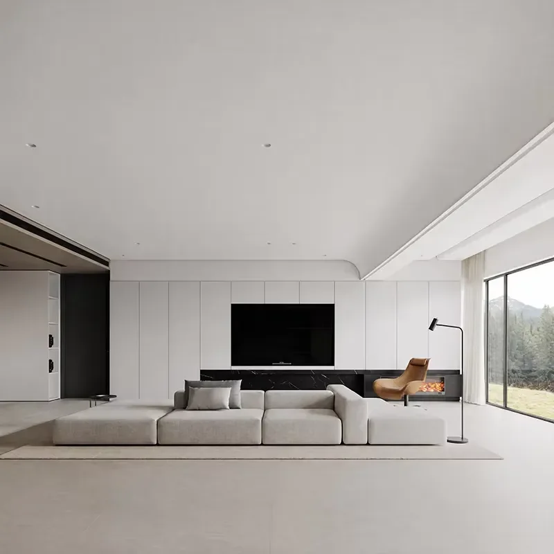 Modern design living room slate background wall unit storage TV cabinet custom cabinet set