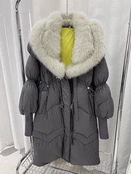 Winter 90% Goose Down Jacket Real Fox Fur Suit Collar Long Thick Warm Women Coat Puffer Jacket Outwear Female Coat