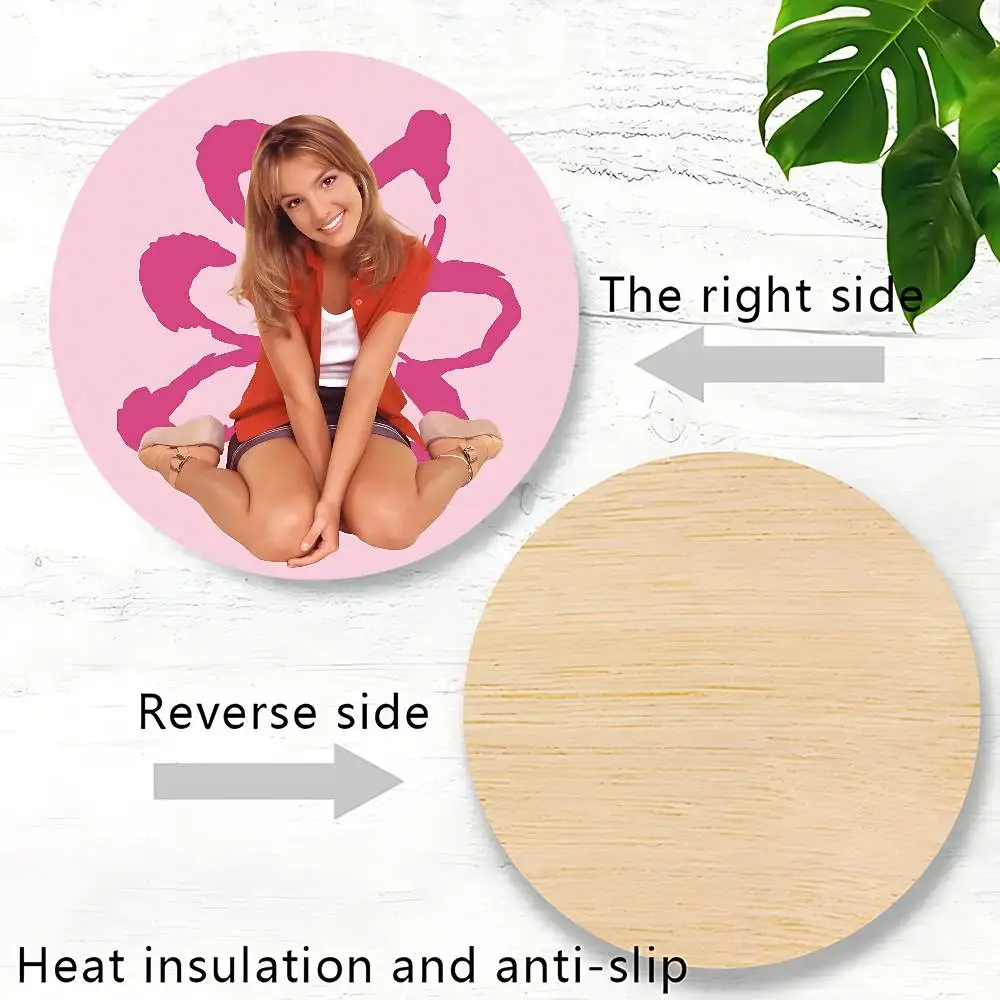 Singer B-Britney S-Spears Wooden Coasters  10cm Round Cosplay Fans Collect Friends Gifts - view 4
