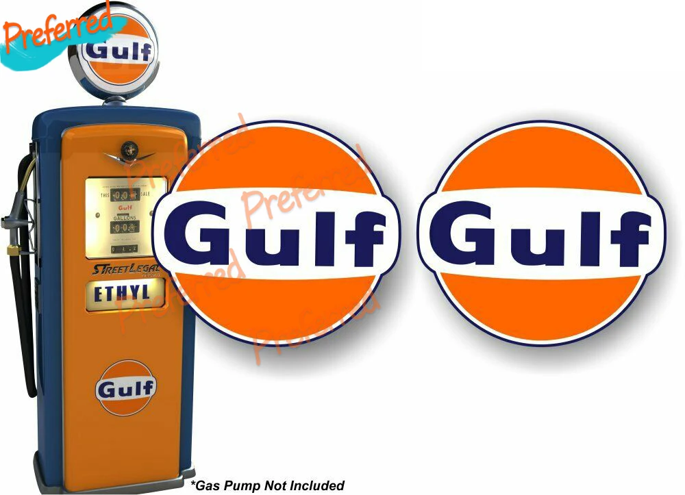 2X Gulf Gasoline 80\'s Vintage Gas Pump Decal Pump Oil Gas Station Sign Decal for your All Cars Laptop Helmet Trunk toolbox