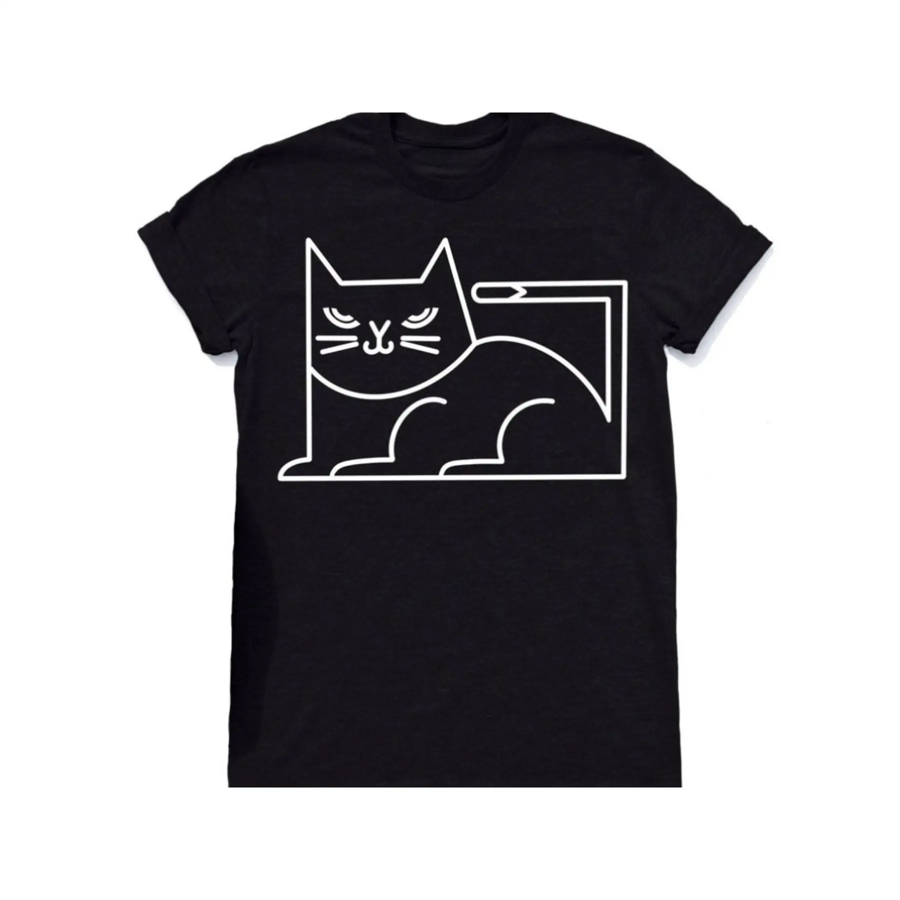 

"Minimalist Cat T-Shirt. Women Men Line Art Graphic Tee. Geometric Feline Print Top. Modern Pet Lover Gift. Cool Cat Apparel."