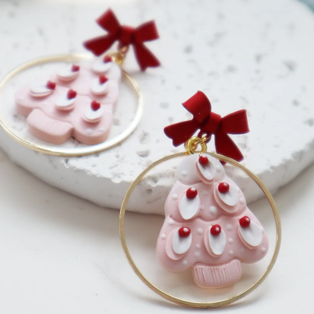 شجرة عيد الميلاد استرخى أقراط للنساء الفتيات عيد الميلاد الزنجبيل رجل قلادة القرط الوردي القلب مربط القرط هدايا مجوهرات #6