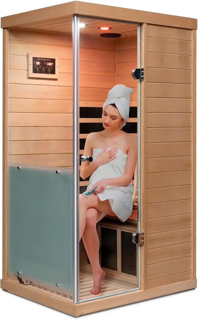 Infrared Sauna, 1 Person Far Infrared Sauna for Home, with 1060W Indoor Sauna with Bluetooth Speakers, LED Reading Lamp