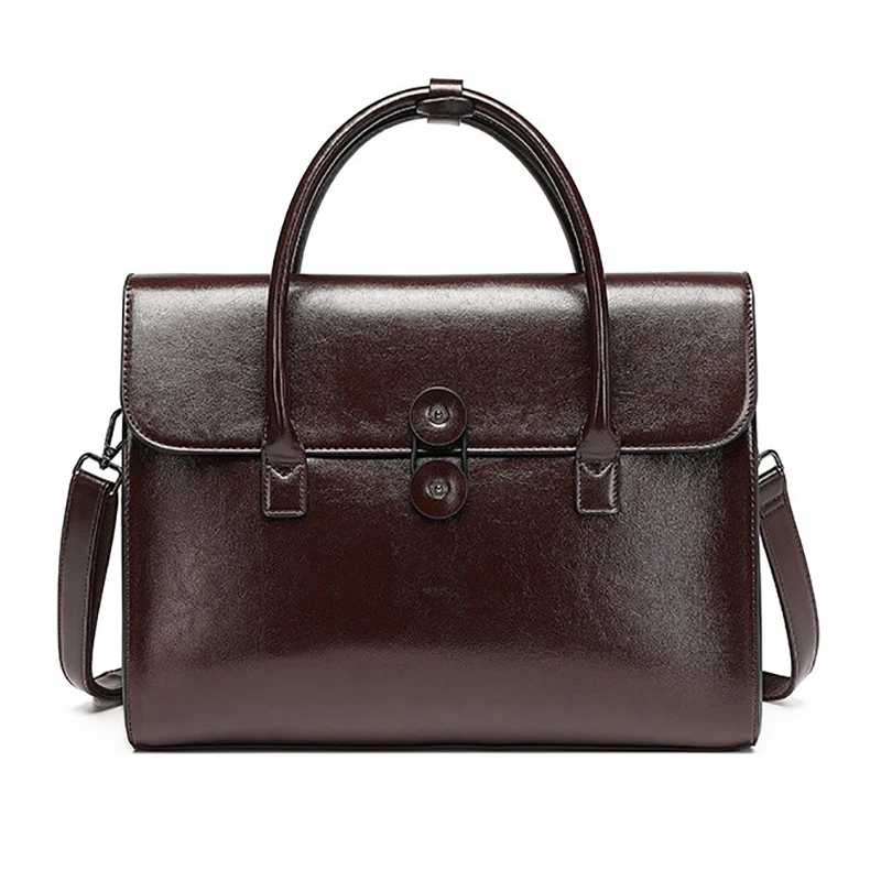 Women's Fashion Briefcase Genuine Leather Luxury Vintage Office Business OL High Quality Shoulder 14 inch Laptop Messenger Bag