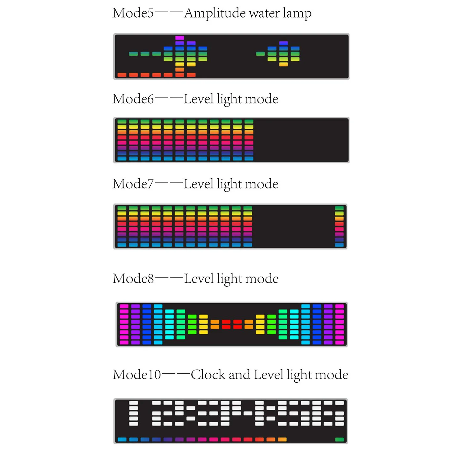 Imagem -06 - Rgb Led Dot Matrix Music Spectrum Display Analyzer Nível Indicador de Ritmo Relógio de Luz Ambiente Pickup para Amplificador Car Audio 160