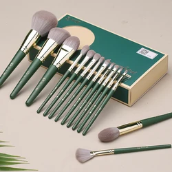 Wholesale Makeup Brushes Set 14pcs Dark Green Wood Handle Custom Logo Cosmetics Make up Tools Powder Foundation Eyeshadow Brush